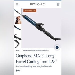Bio Ionic Graphene MXR Long Barrel Curling Iron 1.25" - EUC used 1x!
